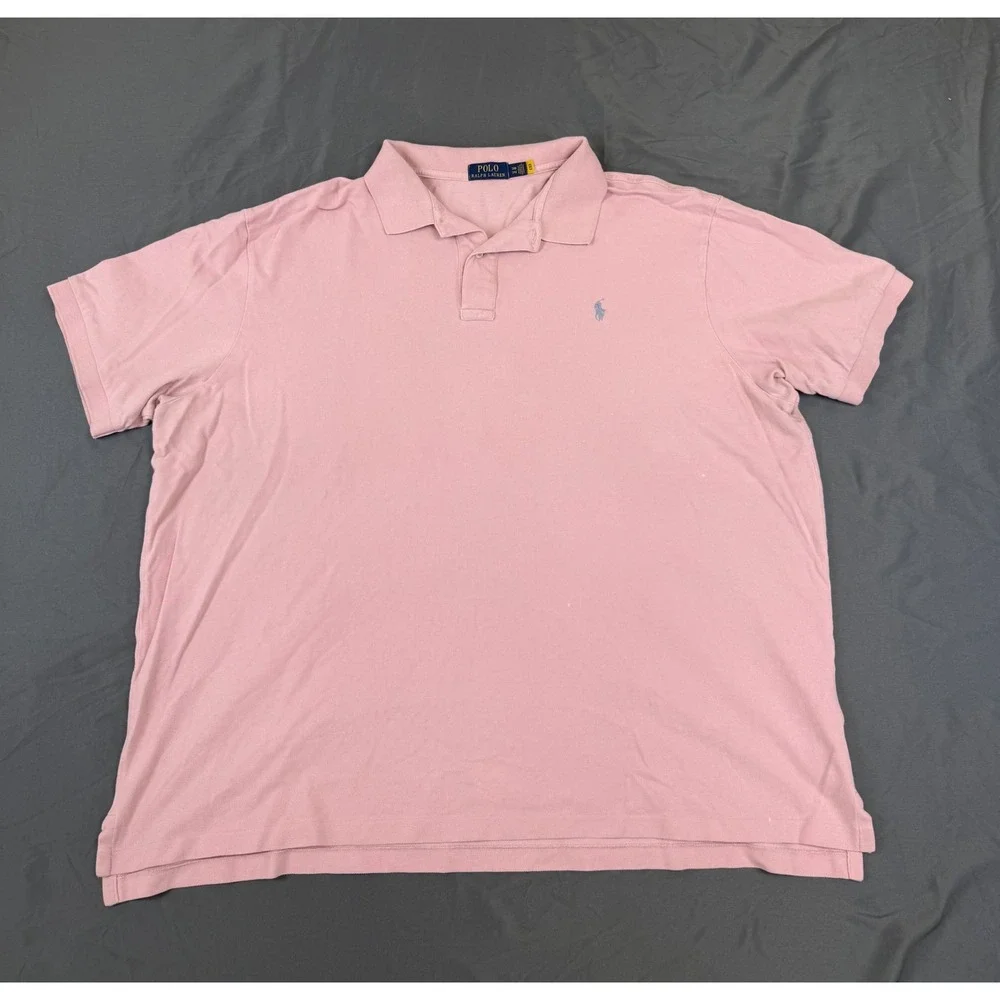 Polo Ralph Lauren Mens 3XB Pink Short Sleeve Pique Polo Shirt Gray Pony Logo